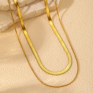 Double-layer 18K gold-plated stainless steel snake chain and herringbone necklace for women