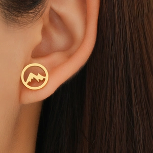 Stainless Steel Mountain Peak Stud Earrings Geometric Hollow Round Nature Jewelry For Women Men Daily Hiking Travel Gift
