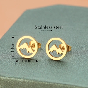 Minimalist gold stainless steel mountain range stud earrings with 1.1cm circular frame