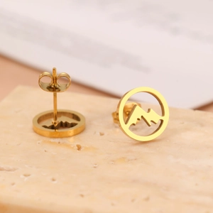 Minimalist gold stainless steel mountain silhouette stud earrings for outdoor enthusiasts