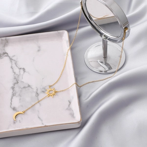 Collier Pendentif Soleil Et Lune En Acier Inoxydable Chaîne Lariat En Forme De Y Bijoux Célestes Pour Femmes