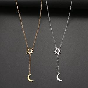 Colliers en acier inoxydable poli avec pendentifs soleil et lune en doré et argenté