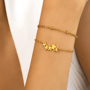 Minimalistisches Edelstahlarmband Mit Doppellagiger Kette Und Sternanhängern Modische Perlenkette Verstellbar