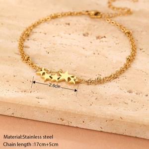 Goldenes Edelstahl-Sternarmband mit fünfzackigen Anhängern und Perlenkette für Damen