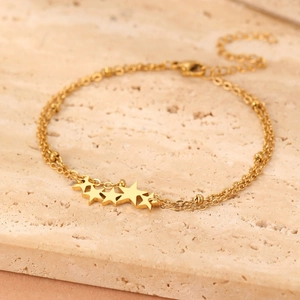 Zweilagiges goldenes Edelstahlarmband mit Sternanhängern und verstellbarem Karabiner