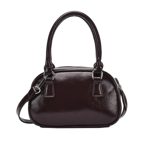 French vintage style dark red polished oil wax leather bowling bag with top handles