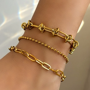 Stainless Steel Bracelet Bead Chain Paperclip Chain Knotted Geometric Punk Hip Hop Versatile Jewelry For Men Women