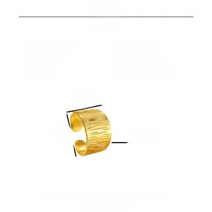 Detail showing 1.8cm height of wide wavy 18K gold plated adjustable stainless steel ring