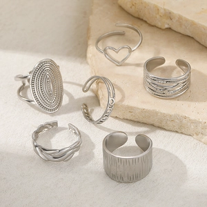 Adjustable silver stainless steel rings set with geometric and bohemian designs