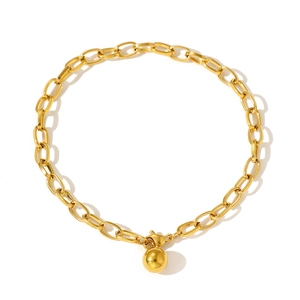 Minimalist gold stainless steel link bracelet featuring a round ball pendant and lobster clasp