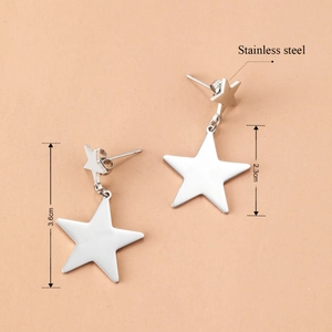 Fashionable stainless steel star tassel earrings in silver finish for women