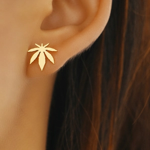 Maple Leaf Stud Earrings Stainless Steel Minimalist Plant Design Fashion Jewelry For Women