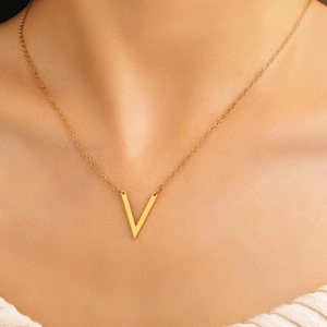 Minimalistische V-Förmige Anhänger Halskette Edelstahl Einfache Buchstabe V Schlüsselbeinkette Gold Silber Farbe Schmuck Geschenk Für Damen