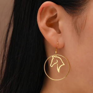 Orecchini Pendenti In Acciaio Inossidabile Silhouette Testa Di Cavallo Svuotato Cerchio Rotondo Gioielli Di Moda Per Donna