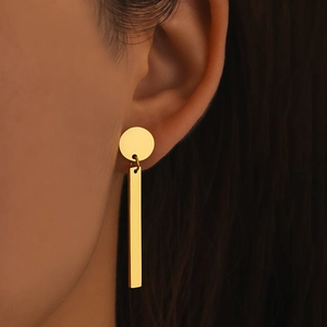 Stainless Steel Drop Earrings Geometric Circle Rectangular Bar Pendant Minimalist Trendy Jewelry For Women