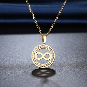 18k gold plated stainless steel infinity necklace with circular cubic zirconia pendant