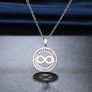 Silver infinity pendant necklace with micro-paved cubic zirconia on 18k plated chain