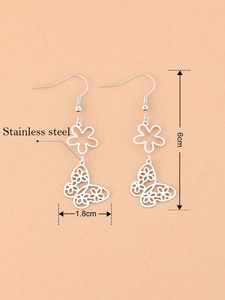 Detail view of 6cm stainless steel hollow butterfly earrings with size dimensions
