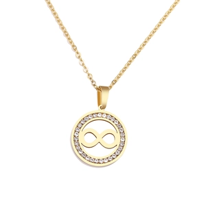 18K gold plated infinity circular pendant necklace with micro-pave cubic zirconia crystals