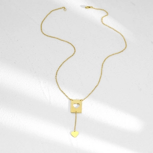 Stainless Steel Heart Pendant Necklace Frosted Square Cutout Geometric Minimalist Jewelry For Women