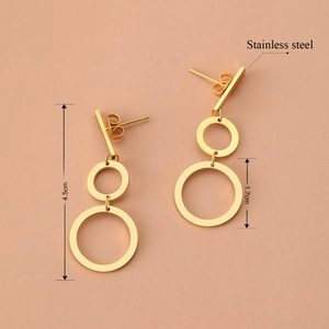 Minimalist gold stainless steel drop earrings with layered geometric hoops and studs