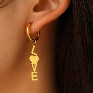 LOVE Alphabet Herz Anhänger Creolen Für Damen Edelstahl Vertikal Baumeln Retro Mode Schmuck