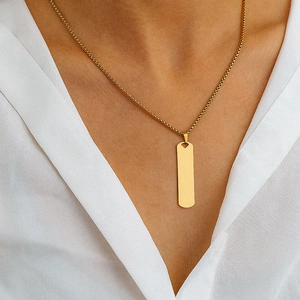 Vertical Bar Pendant Necklace Stainless Steel Minimalist Heart Hollow Box Chain Jewelry Unisex Hip Hop