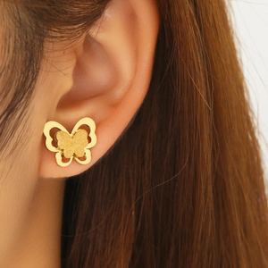Boucles D'oreilles Puces Papillon Double Couche Acier Inoxydable Dépoli Plaqué Or 18K Bijoux Mode Coréenne Élégante Pour Femme
