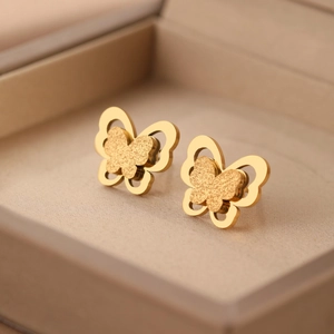 Boucles d'oreilles papillon en acier inoxydable doré 18k avec texture mate givrée