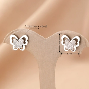 Boucles d'oreilles papillon à double couche en acier inoxydable poli pour femmes