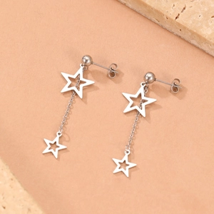 Boucles D'oreilles Pendantes Étoile En Acier Inoxydable Double Étoile Creuse Gland Goutte Bijoux De Mode Minimalistes Pour Femmes