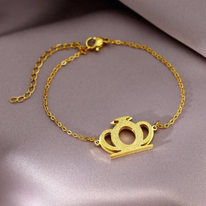 Bracelet Pendentif Couronne En Acier Inoxydable Finition Mate Chaîne Réglable Pour Femme Bijoux Mode