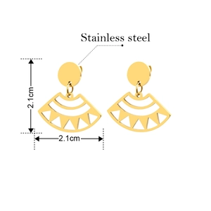 Exaggerated golden stainless steel fan-shaped cutout earrings for women measuring 2.1cm