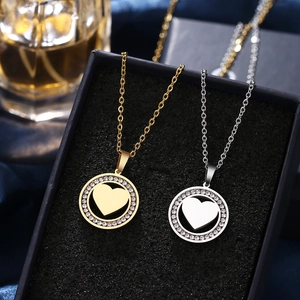 Collier Pendentif Cœur Acier Inoxydable Avec Strass Plaqué Sous Vide Bijoux Pour Hommes Femmes Mode Unisexe