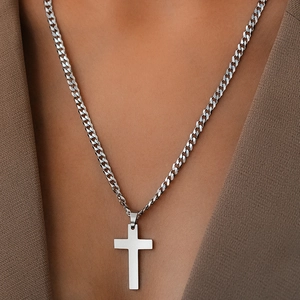 Collana con Pendente a Croce in Acciaio Inossidabile Hip Hop per Uomo Donna Minimalista Oro Argento Catena a Maglia Gioielli di Moda Religiosa Regalo