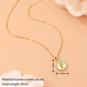 Collana albero della vita dorata con zirconi e catena in acciaio inossidabile