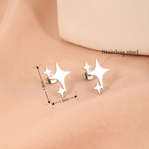 Macro view of stainless steel triple star studs with 1.8cm height and 1.5cm width