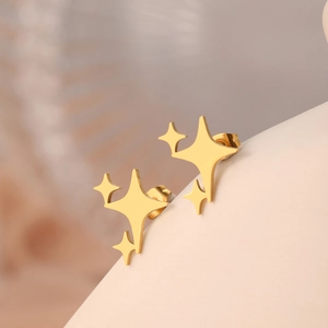 Polished gold stainless steel triple star studs for a minimalist celestial look