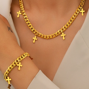 Bijoux De Collier Et Bracelet À Chaîne Cubaine Avec Croix En Acier Inoxydable Hip Hop Punk Mode Hommes Femmes