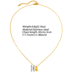 Collier pendentif goutte d'eau en acier inoxydable doré avec chaîne réglable de 45cm