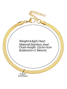Detailed specs of 18K gold plated stainless steel 2mm herringbone chain anklet with sizing