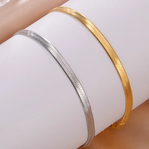 Flat snake chain bracelet in gold and silver finish minimalist stainless steel jewelry