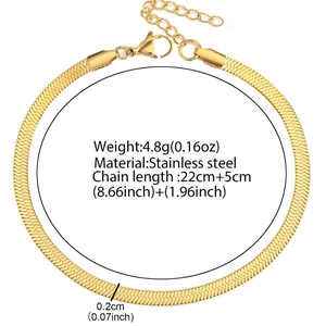 18K gold plated stainless steel snake chain anklet with size and weight measurements