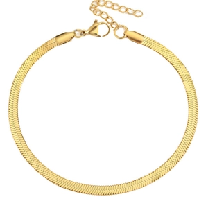 Flat gold snake chain anklet in 18K plated stainless steel with lobster clasp and extender