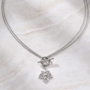 Minimalist double-layer stainless steel chain necklace with maple leaf pendant and OT buckle