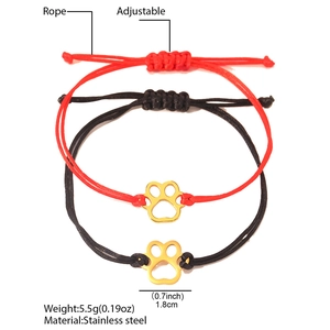 Minimalist stainless steel cat paw woven rope bracelet set in red and black colors