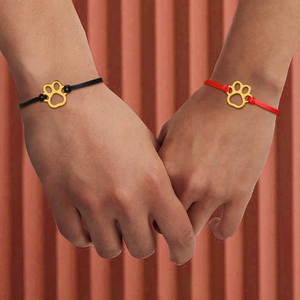 Cat Paw Print Bracelet Stainless Steel Hollow Charm Adjustable Woven Cord Hand Jewelry For Unisex Couples