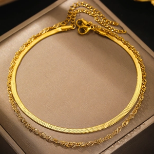 Set di cavigliere classiche in acciaio dorato con catena a serpente piatta e a corda