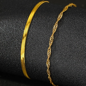 Set di cavigliere in acciaio inossidabile dorato con catena a serpente e maglia a spirale