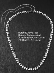 Detail of double-layer stainless steel pearl waist chain with size and weight dimensions